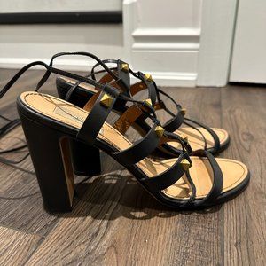 Valentino Rockstud Lace Up Block Heel Sandals